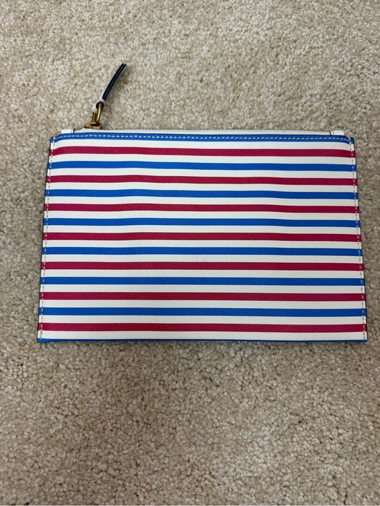 J. Crew Handbags - J. CREW | Striped Red White and Blue Leather Zip Pouch bag